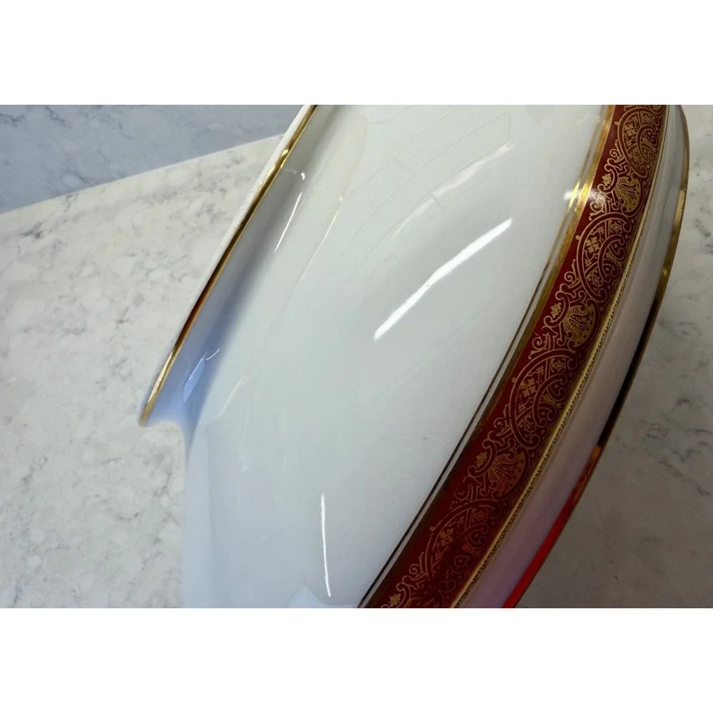 Antique B&C Limoges France Porcelain Soup Tureen Lidded Oval Red Gold Gilt 16765